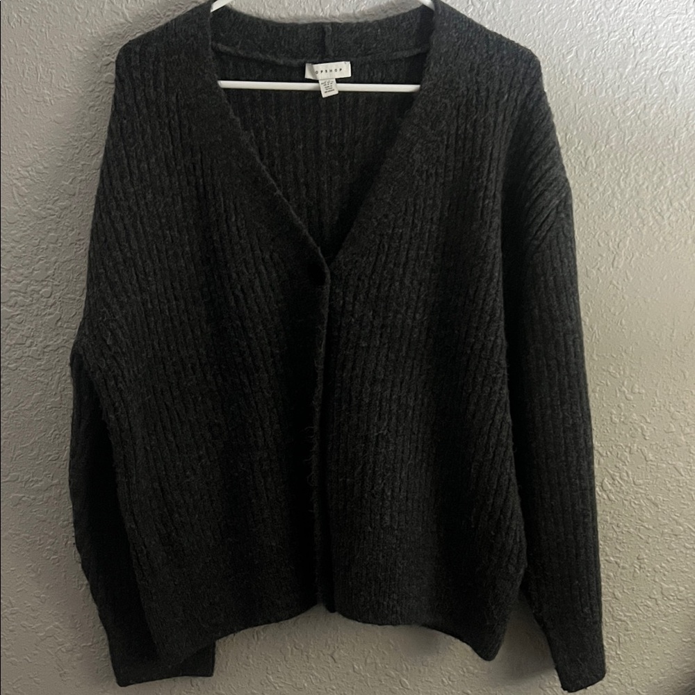 Topshop Black Ribbed Cardigan Sweater